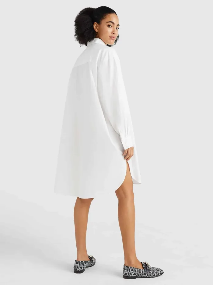 Vestitino Chemisier Oversize al Ginocchio Donna Tommy Hilfiger Bianco cod WW0WW37102YCF, foto 4 di 5