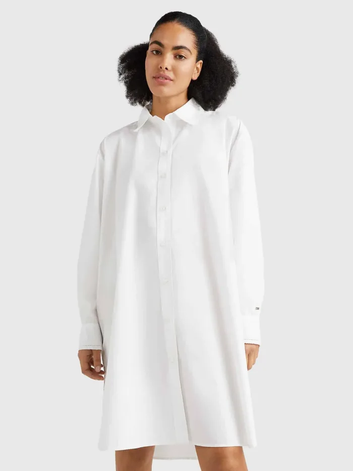 Vestitino Chemisier Oversize al Ginocchio Donna Tommy Hilfiger Bianco cod WW0WW37102YCF, foto 1 di 5
