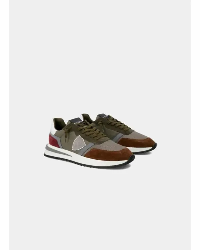 Sneakers Philippe Model Tropez in tela e camoscio Verde, Bordeaux e Marrone art. TYLU W017, foto 5 di 5