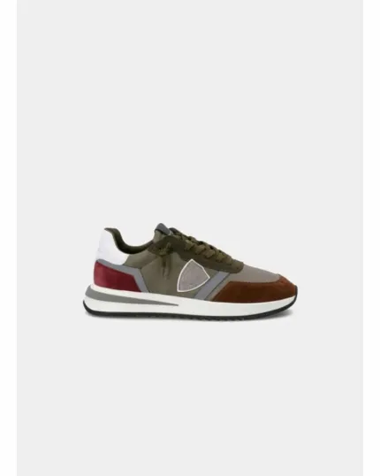 Sneakers Philippe Model Tropez in tela e camoscio Verde, Bordeaux e Marrone art. TYLU W017