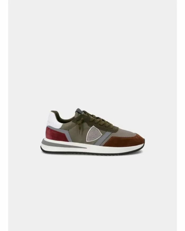 Sneakers Philippe Model Tropez in tela e camoscio Verde, Bordeaux e Marrone art. TYLU W017, foto 1 di 5