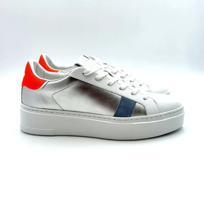 Sneakers Donna Crime in pelle Argentata con Spoiler Arancione art. 23450PP4.25, foto 1 di 5