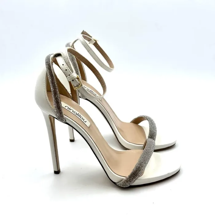 Sandalo Gioiello Ninalilou  Nappa Bianco tacco 11cm e plateau 1,5cm art 321007, foto 1 di 5