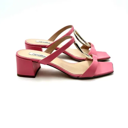 Sandali Ninalilou in nappa Fucsia e accessorio Platino, Tacco 5 cm art 321090M5