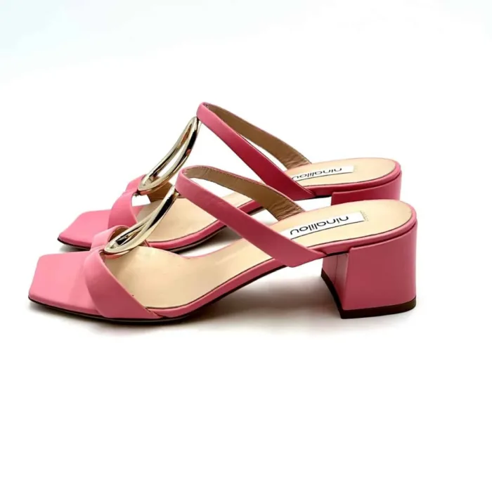 Sandali Ninalilou in nappa Fucsia e accessorio Platino, Tacco 5 cm art 321090M5, foto 4 di 6