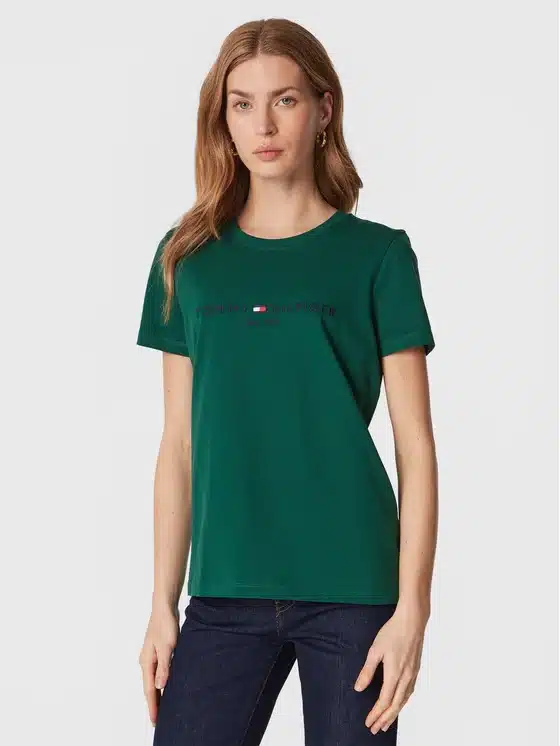 T-shirt in cotone verde Donna regular fit e con scritta e logo Tommy  Hilfiger art. WW0WW28681 L4O – Catania Calzature –