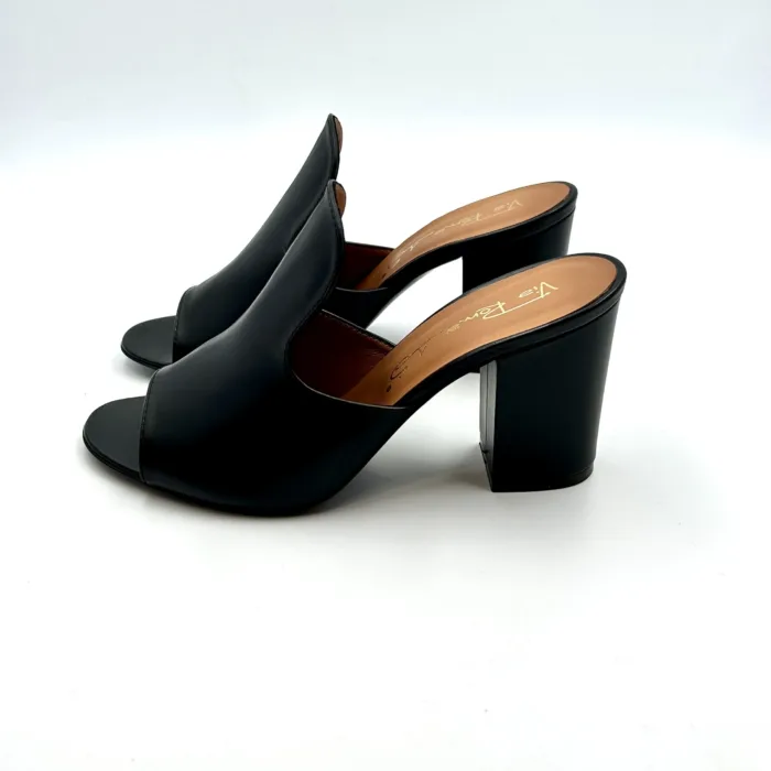 Sabot Mules Via Roma 15 in Pelle Nera Tacco 8cm art 2646, foto 3 di 5