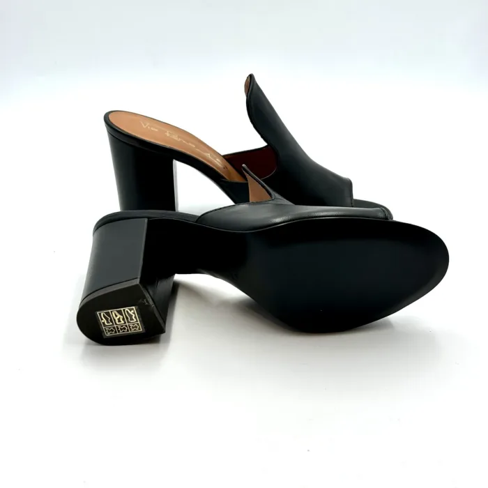 Sabot Mules Via Roma 15 in Pelle Nera Tacco 8cm art 2646, foto 5 di 5