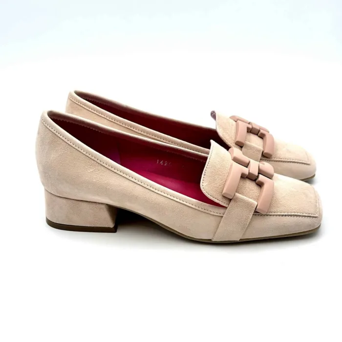 Mocassino Le Babe in Camoscio Rosa Skin con Tacco 4 cm art 1420, foto 1 di 5