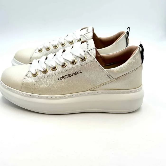 Sneakers Beatrice Lorenzo Mari In Pelle Avorio,Zeppa 4 cm, foto 3 di 5
