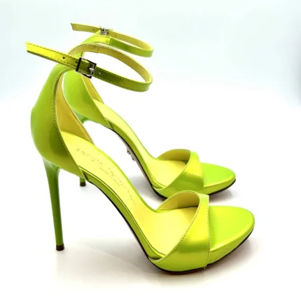 Sandalo Sergio Levantesi in Vernice Verde  Lime, con cinturino alla caviglia e tacco 11 Plateau 2cm art. Zuma