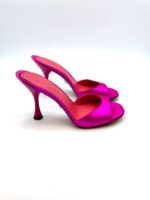 Sandalo Sergio Levantesi in Raso Fucsia con Lacci Amovibili alla caviglia e tacco rocchetto 10cm Art. Samanta - immagine 2