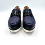 Mocassino con zeppa in rafia Lorenzo Mari color Blu, accessorio gioiello e zeppa 6cm art. PATTY 02 - immagine 2