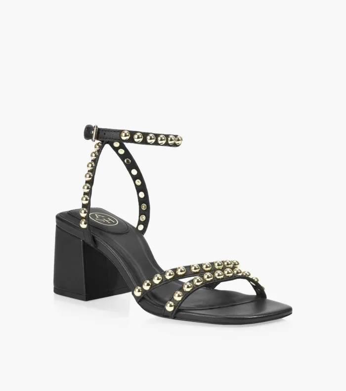 Sandalo ASH in Nappa Nera, Borchie Oro e tacco 7 cm art. Ash Rachel, foto 2 di 4