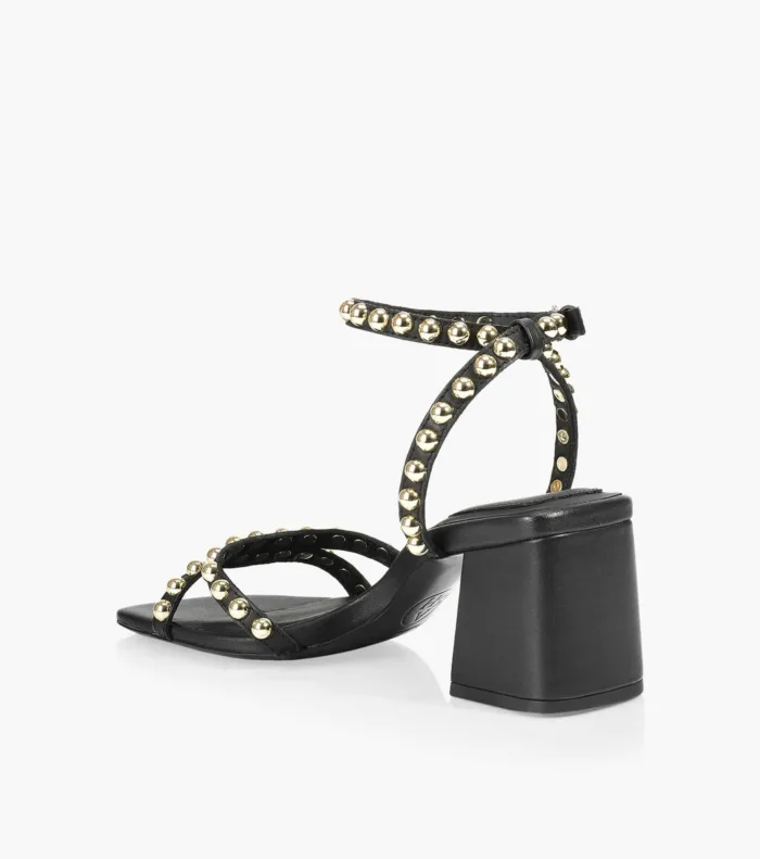 Sandalo ASH in Nappa Nera, Borchie Oro e tacco 7 cm art. Ash Rachel, foto 3 di 4