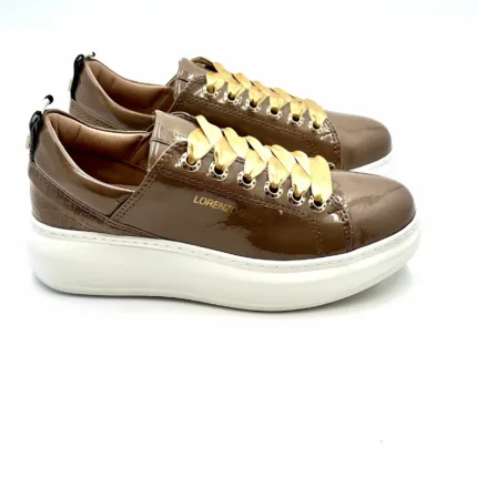 Sneakers Beatrice Lorenzo Mari In Vernice Tortora,Zeppa 4 cm