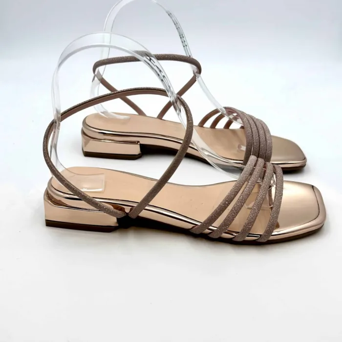 Sandalo Lorenzo Mari In Pelle Glitter Oro Rosa Tacco 3 cm art. Samu 04, foto 1 di 5