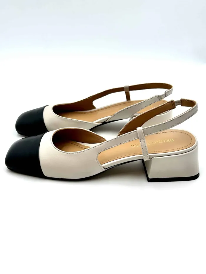 Slingback Bruno Premi in Nappa Avorio con Dettagli a Contrasto Neri Tacco 4cm art BF0403X, foto 2 di 4