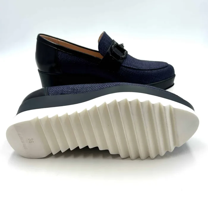 Mocassino con zeppa in rafia Lorenzo Mari color Blu, accessorio gioiello e zeppa 6cm art. PATTY 02, foto 5 di 5
