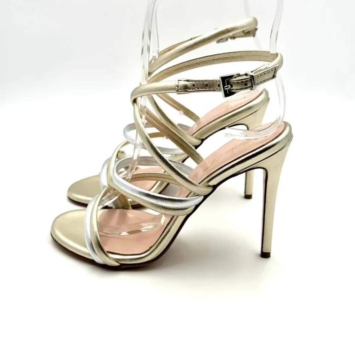 Sandalo Anna F in nappa Platino e Oro, tacco 11 cm Plateau 1 cm art. 3672, foto 5 di 5