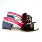 Sabot Mules Le Babe in pelle Testa di Moro,tacco azzurro h. 6 cm  art. 4541