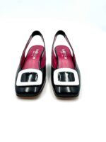 Slingback Le Babe in Vernice Nera con Tacco e Dettagli a Contrasto BIanchi 4cm art 1423 - immagine 2