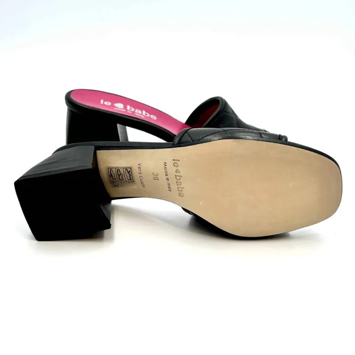 Sabot Mules Le Babe in pelle Matelassè Nera,tacco h. 6 cm  art. 4548, foto 5 di 5
