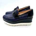 Mocassino con zeppa in rafia Lorenzo Mari color Blu, accessorio gioiello e zeppa 6cm art. PATTY 02 - immagine 3
