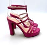 Sandalo Lorenzo Mari In pelle Fucsia, con cinturino alla caviglia e tacco 12cm Plateau 2,5 cm art. Iuventas 02