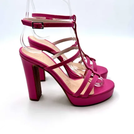 Sandalo Lorenzo Mari In pelle Fucsia, con cinturino alla caviglia e tacco 12cm Plateau 2,5 cm art. Iuventas 02