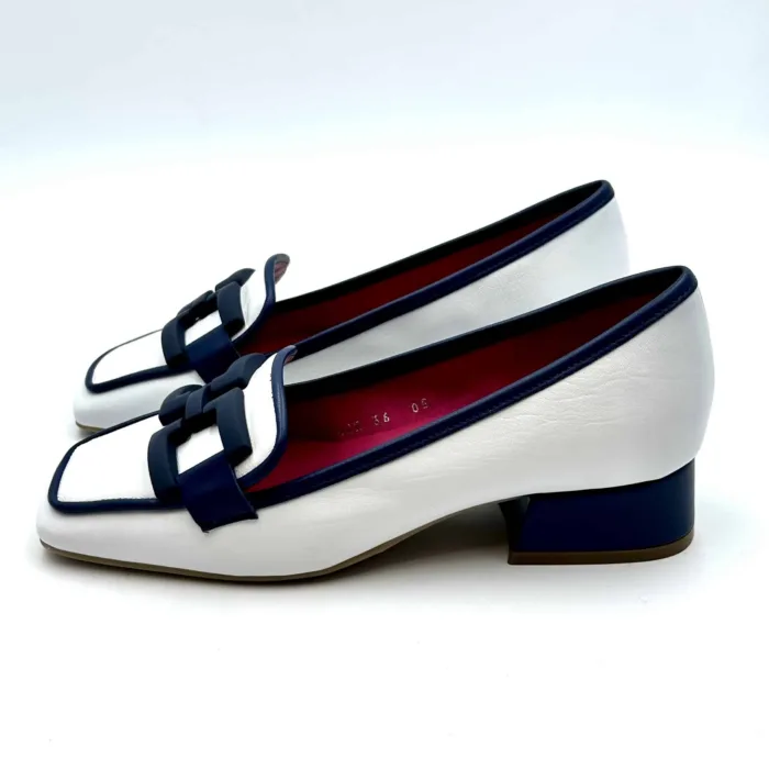 Mocassino Le Babe in Pelle Bianca con Dettagli e Tacco Blu 4 cm art 1422, foto 3 di 5