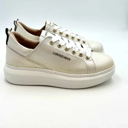 Sneakers Beatrice Lorenzo Mari In Pelle Avorio,Zeppa 4 cm