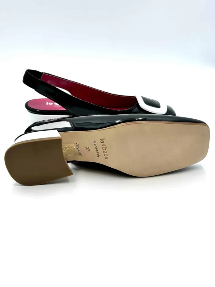 Slingback Le Babe in Vernice Nera con Tacco e Dettagli a Contrasto BIanchi 4cm art 1423, foto 5 di 5