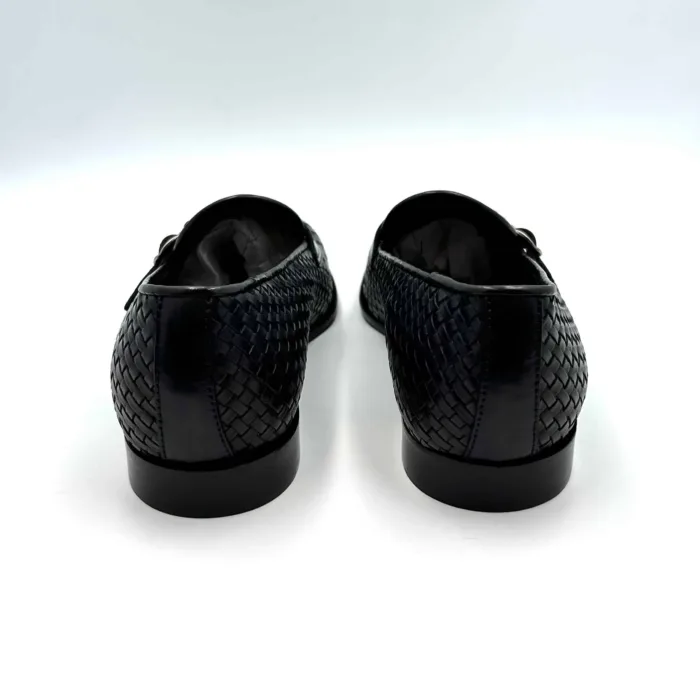 Mocassino Crisci Con Fibbie in Pelle Intrecciata Blu con fondo Cuoio Antiscivolo art 3406, foto 4 di 5