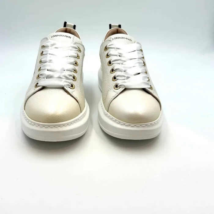 Sneakers Beatrice Lorenzo Mari In Pelle Avorio,Zeppa 4 cm, foto 2 di 5