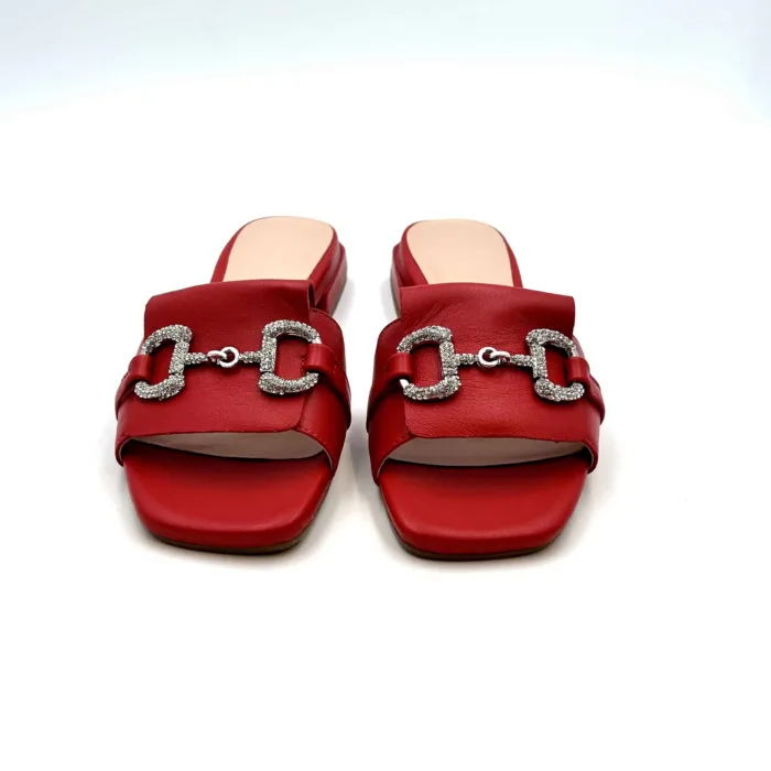 Ciabatta Lorenzo Mari In Pelle Rossa, Morsetto Gioiello Tacco 3 cm art. Samu 01, foto 2 di 5