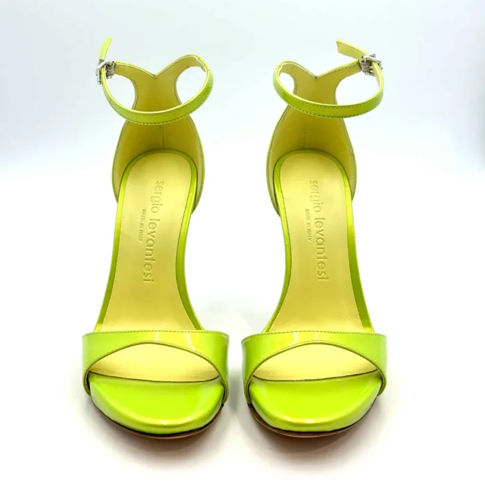 Sandalo Sergio Levantesi in Vernice Verde  Lime, con cinturino alla caviglia e tacco 11 Plateau 2cm art. Zuma, foto 2 di 4