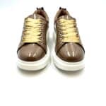 Sneakers Beatrice Lorenzo Mari In Vernice Tortora,Zeppa 4 cm - immagine 2