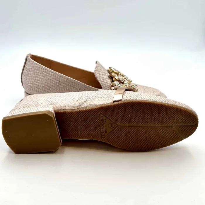 Mocassino Lorenzo Mari In Rafia Nude, Accessorio Gioiello Tacco 3 cm art. Viola 03, foto 5 di 5