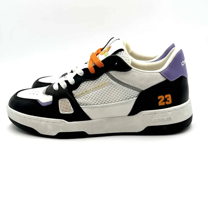 Sneakers Uomo Crime London modello Space Jam in pelle Bianca e Nero con inseri in rete mod. OFF COURT art. 77300, foto 2 di 4