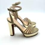 Sandalo Lorenzo Mari In pelle Glitter Platino, con cinturino alla caviglia e tacco 12cm Plateau 2,5 cm art. Iuventas 01