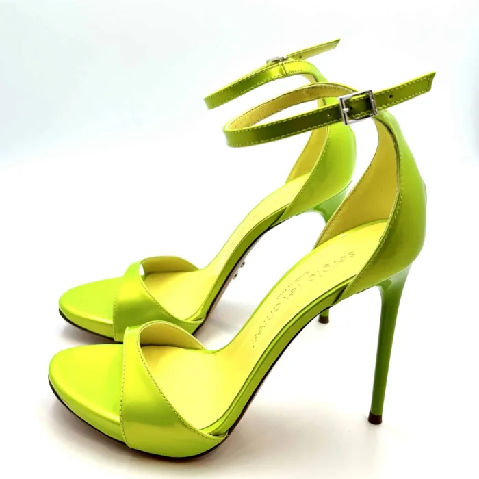 Sandalo Sergio Levantesi in Vernice Verde  Lime, con cinturino alla caviglia e tacco 11 Plateau 2cm art. Zuma, foto 3 di 4