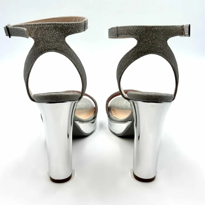 Sandalo Lorenzo Mari in nappa Glitter Argento, con cinturino alla caviglia e tacco 12cm Plateau 2,5 cm art. IUVENTAS 01, foto 4 di 5