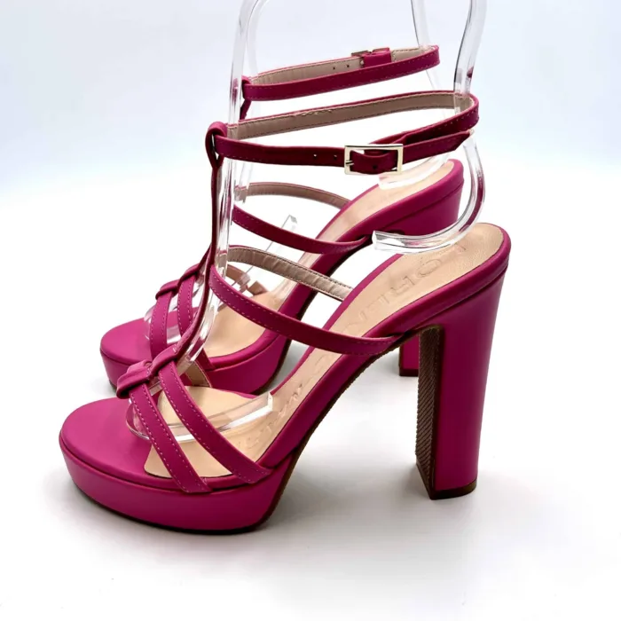 Sandalo Lorenzo Mari In pelle Fucsia, con cinturino alla caviglia e tacco 12cm Plateau 2,5 cm art. Iuventas 02, foto 4 di 5