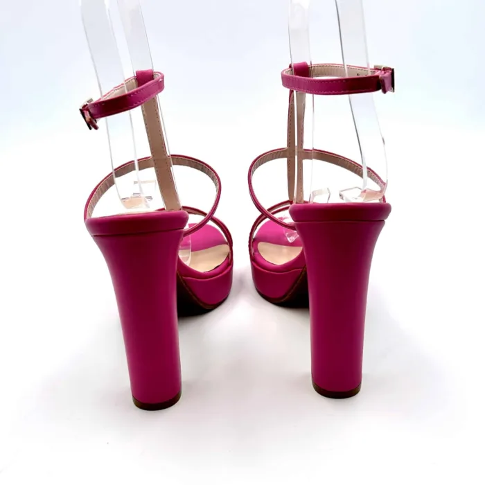 Sandalo Lorenzo Mari In pelle Fucsia, con cinturino alla caviglia e tacco 12cm Plateau 2,5 cm art. Iuventas 02, foto 3 di 5