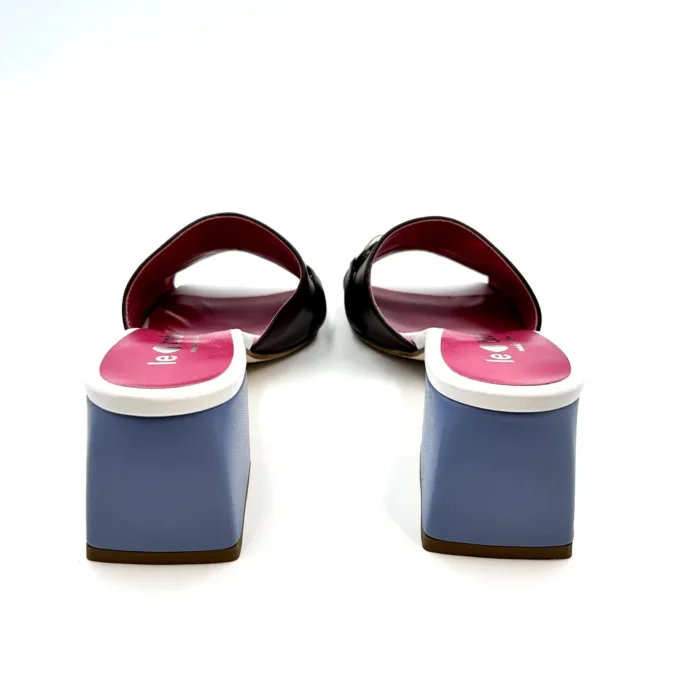 Sabot Mules Le Babe in pelle Testa di Moro,tacco azzurro h. 6 cm  art. 4541, foto 4 di 5