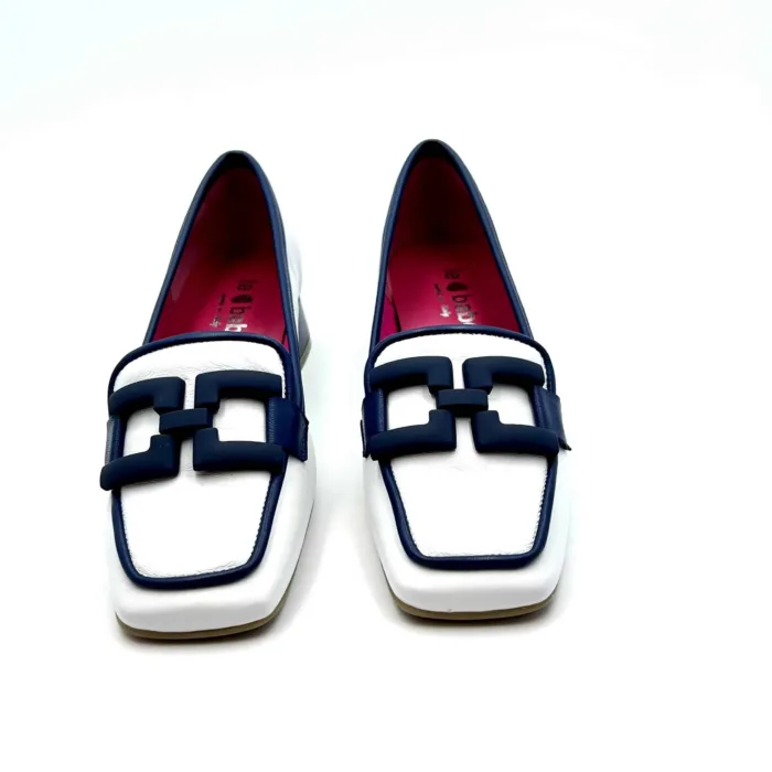 Mocassino Le Babe in Pelle Bianca con Dettagli e Tacco Blu 4 cm art 1422, foto 2 di 5