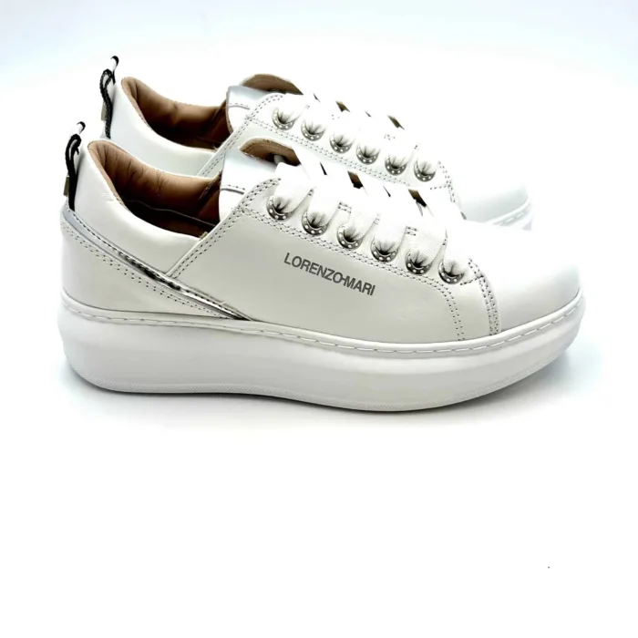 Sneakers Fenice Lorenzo Mari In Pelle Bianca,Zeppa 4 cm, foto 1 di 5