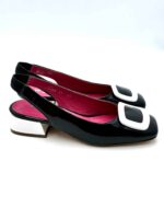 Slingback Le Babe in Vernice Nera con Tacco e Dettagli a Contrasto BIanchi 4cm art 1423