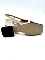 Slingback Bruno Premi in Nappa Avorio con Dettagli a Contrasto Neri Tacco 4cm art BF0403X - immagine 4